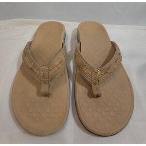 Vionic Womens Orthotic Flip Flop Sandals Tan Cork Straps Comfort Thong 8.5 NWOT